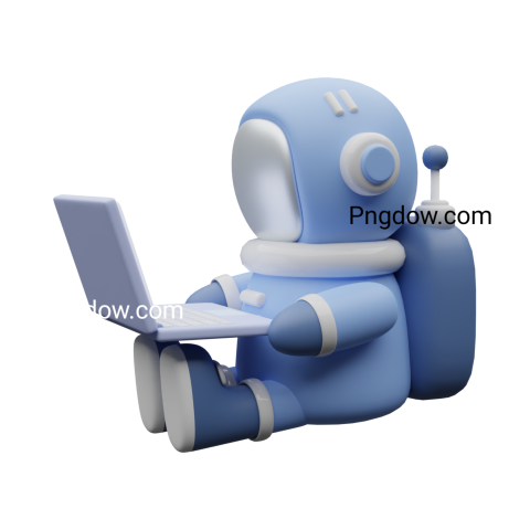 3D astronaut holding laptop Png for Free