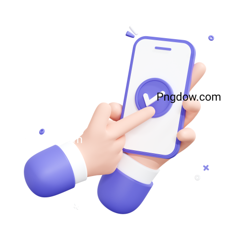 3D Hand holding mobile phone with Check mark
