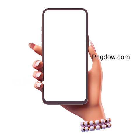 3D woman right hand with pearl bracelet jewelry holding mobile phone with blank screen  Phone mockup