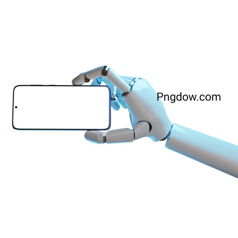 Robotic hand holding a mobile phone with a blank screen for Free