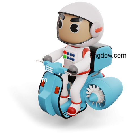 Delivery Spaceman Riding Flying Motorcycle with Delivery Box, 3D Rendering (1)