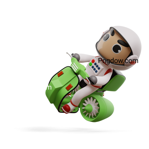 Delivery Spaceman Riding Flying Motorcycle with Delivery Box, 3D Rendering free