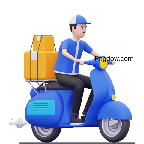 3D Delivery Man Riding a Motorcycle Illustration transparent background (3)