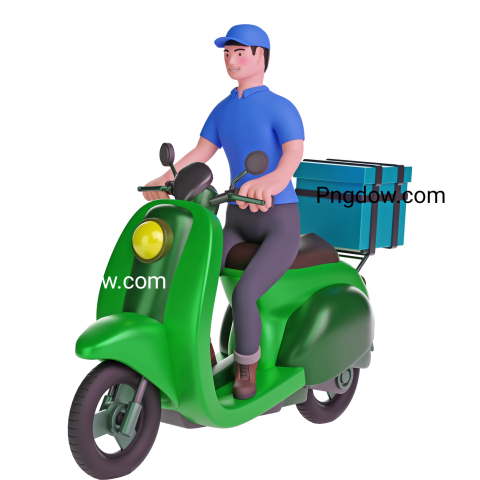 3D Delivery Man Riding a Motorcycle Illustration transparent background (4)