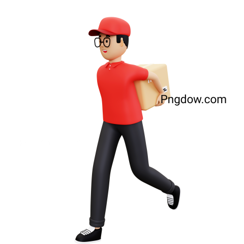 3d Deliveryman going to deliver box Png for Free