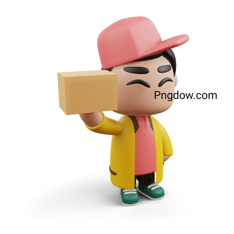 Delivery Man Holding a Box, 3D Rendering (1)