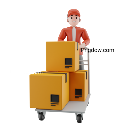 A delivery man in a red uniform holds a trolley background change image free