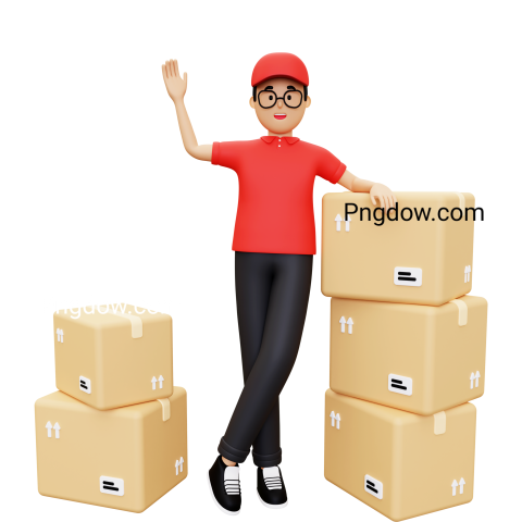3d Deliveryman waiving hand Png for Free