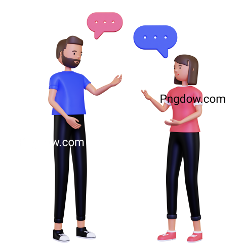 Free Vector transparent background, Conversation with male and female 3D Illustration