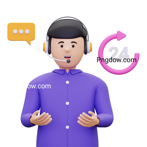 Free Vector transparent background, 3d Male customer care agent available 24 hours illustration