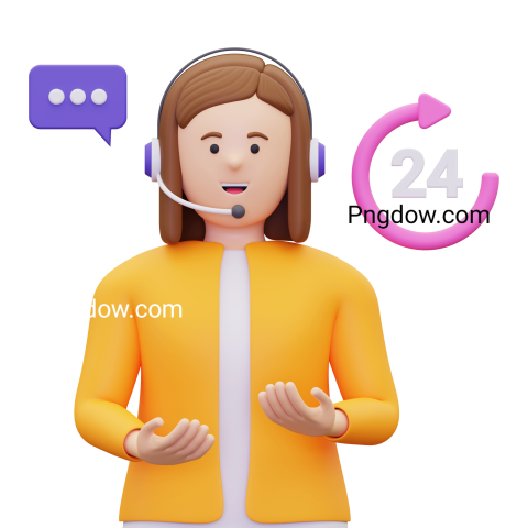 Free Vector transparent background, 3d Female customer service agent available 24 hours illustration