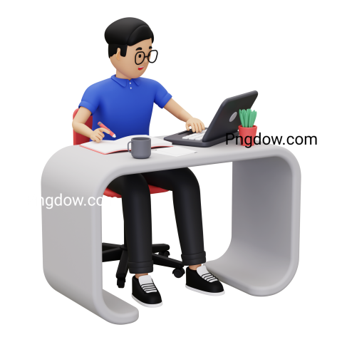 Free Vector transparent background, 3d business man working on laptop for Free