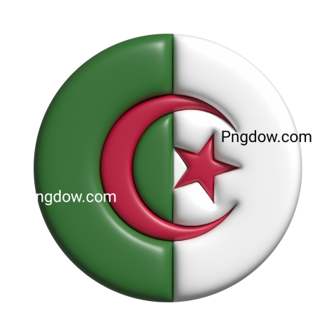 Algeria circular flag shape  3d render, transparent background for Free
