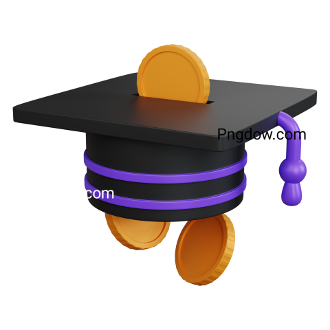 3d rendering graduate cap with gold coin isolated Transparentl background for Free, Vector