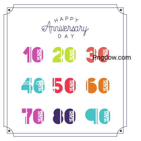 Happy Anniversary Card with Decades, transparent background for free, (16)