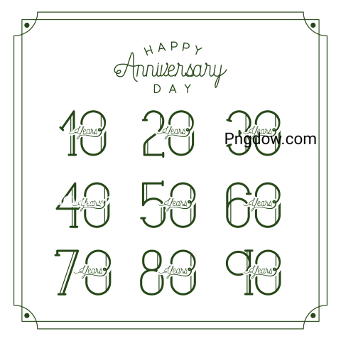 Happy Anniversary Card with Decades, transparent background for free, (12)