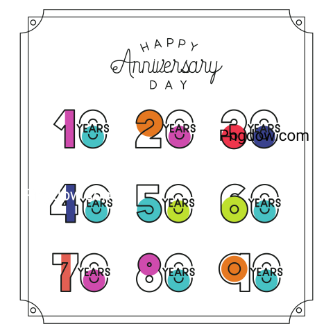 Happy Anniversary Card with Decades, transparent background for free, (17)