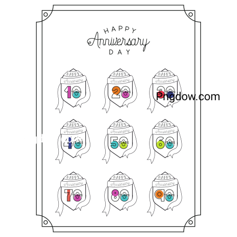 Happy Anniversary Card with Decades, transparent background for free
