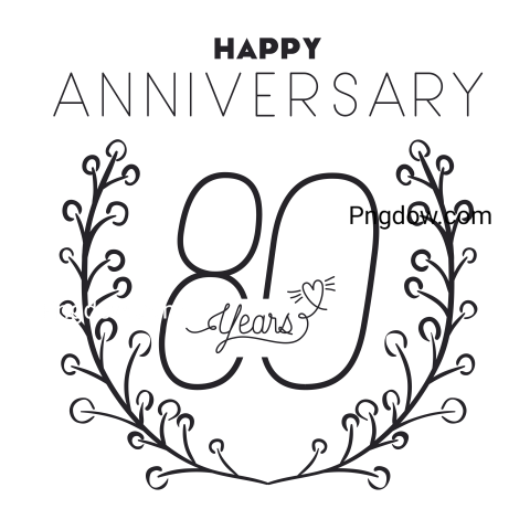 Happy Anniversary Number Eighty with Wreath Crown, transparent background for free (1)