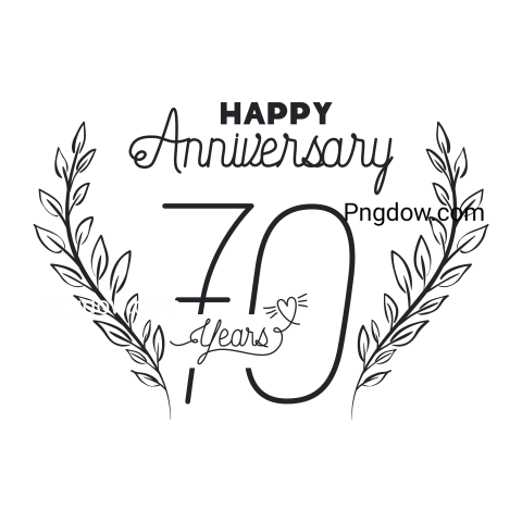 Happy Anniversary Number Seventy with Wreath Crown, transparent background for free (2)