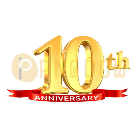 10th Year Anniversary Golden, transparent background for free,