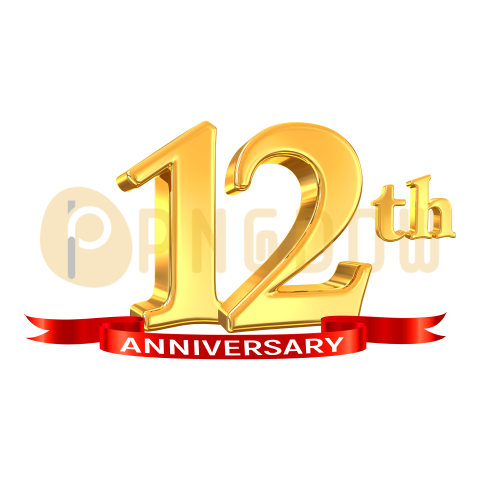12th Year Anniversary Golden, transparent background for free