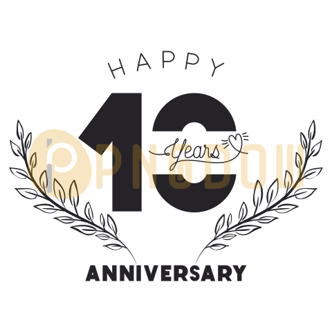 Happy Anniversary Number 10 with Wreath Crown, transparent background for free, (2)