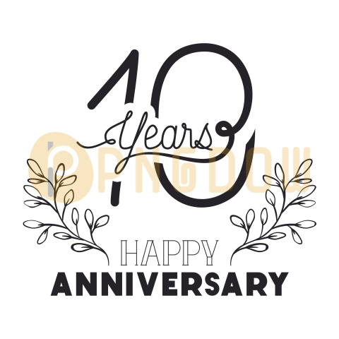 Happy Anniversary Number 10 with Wreath Crown, transparent background for free, (3)