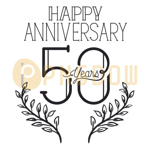 Happy Anniversary Number Fifty with Wreath Crown, transparent background for free, (1)