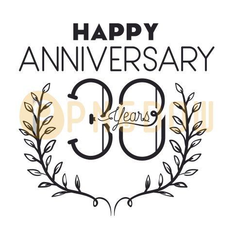 Happy Anniversary Number Thirty with Wreath Crown, transparent background for free, (1)