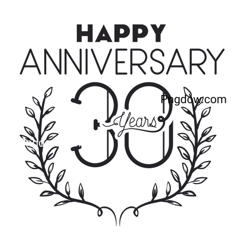 Happy Anniversary Number Thirty with Wreath Crown, transparent background for free, (1)