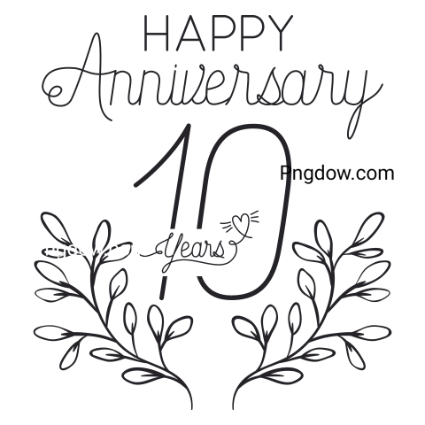 Happy Anniversary Number 10 with Wreath Crown, transparent background for free, (1)