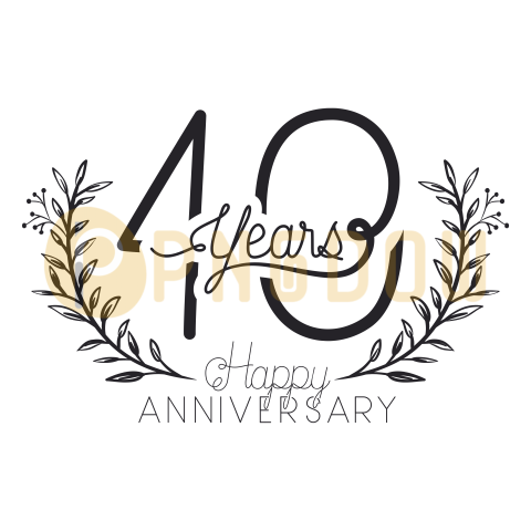 Happy Anniversary Number Forty with Wreath Crown, transparent background for free, (1)