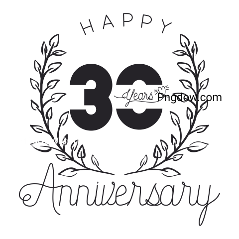 Happy Anniversary Number Thirty with Wreath Crown, transparent background for free, (2)