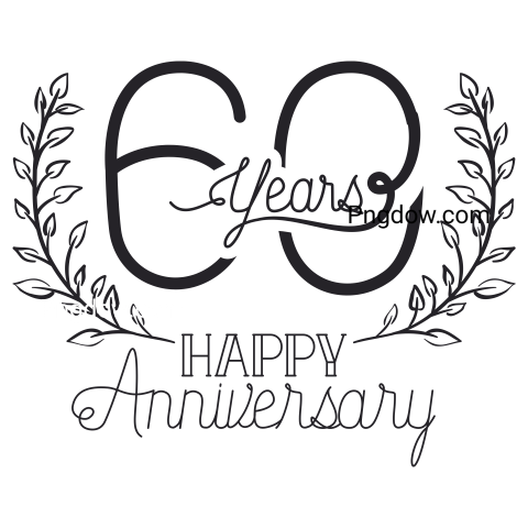 Happy Anniversary Number Sixty with Wreath Crown, transparent background for free, (2)