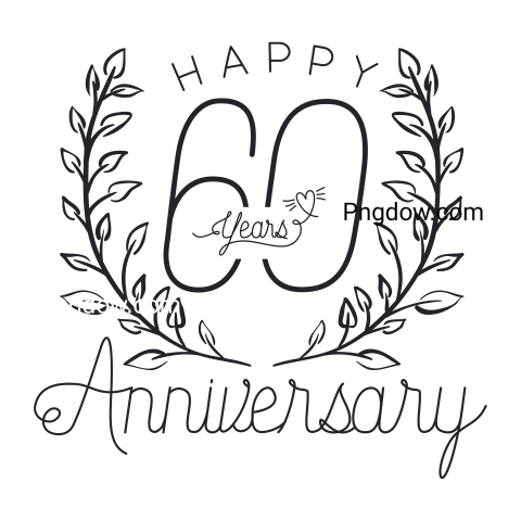 Happy Anniversary Number Sixty with Wreath Crown, transparent background for free, (1)