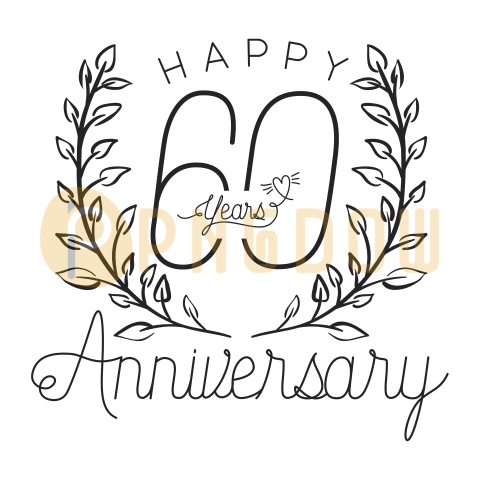 Happy Anniversary Number Sixty with Wreath Crown, transparent background for free, (1)