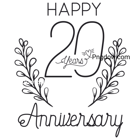 Happy Anniversary Number Twenty with Wreath Crown, transparent background for free, (2)