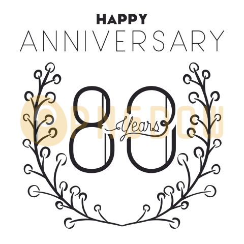 Happy Anniversary Number Eighty with Wreath Crown, transparent background for free (2)