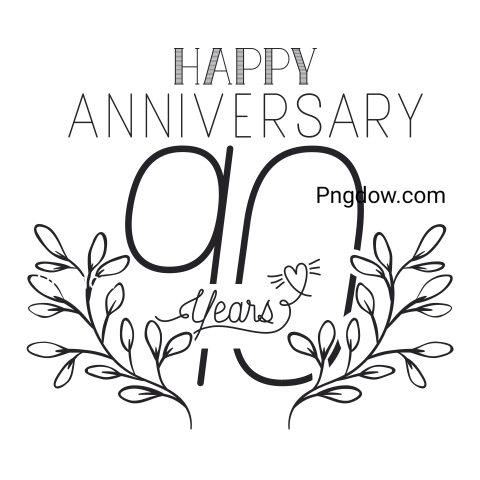 Happy Anniversary Number Ninety with Wreath Crown, transparent background for free (1)