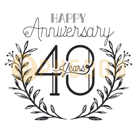Happy Anniversary Number Forty with Wreath Crown, transparent background for free, (2)