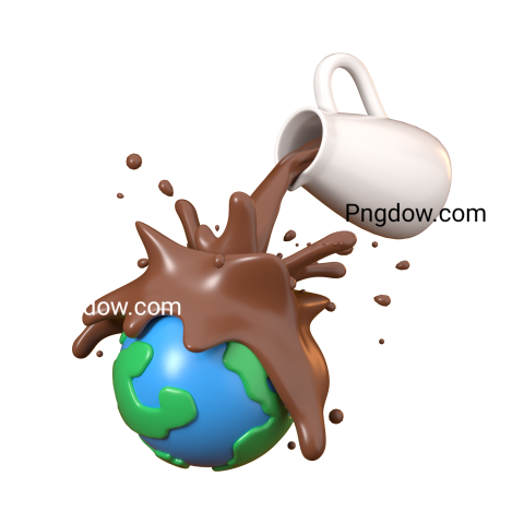 Pouring chocolate on earth for world chocolate day 3d render illustration