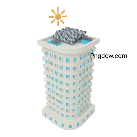 Office building with solar panel 3d render, transparent Background for free