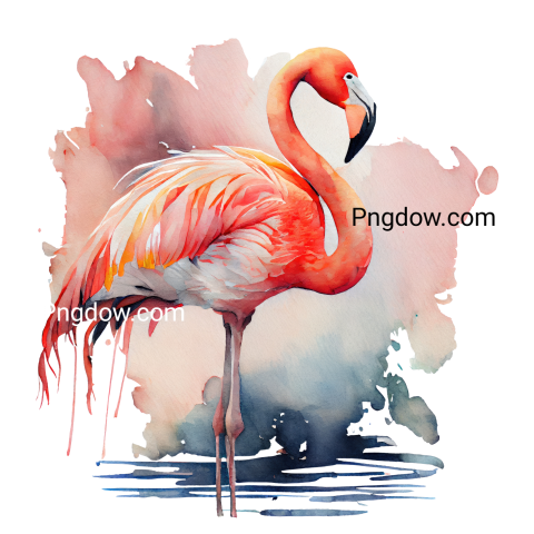 Pink Flamingo Watercolor, transparent background for Free Download