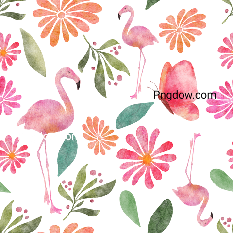 Flamingos and Floral Seamless Pattern