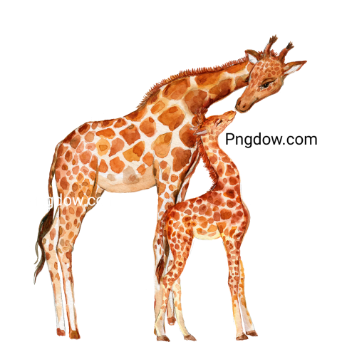 Giraffes mom and baby watercolor, for Free