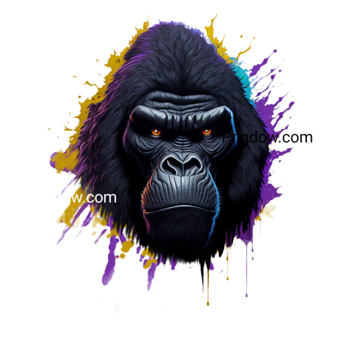 Gorilla, generated with AI, Cyberpunk splashes and colorfull style