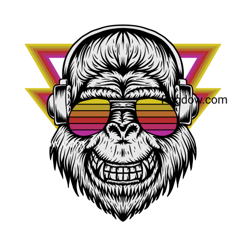 Gorilla headphone retro vector illustration