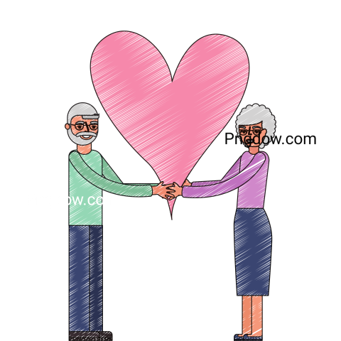 Cute Grandparents Couple Holding Love Heart, transparent background For Free