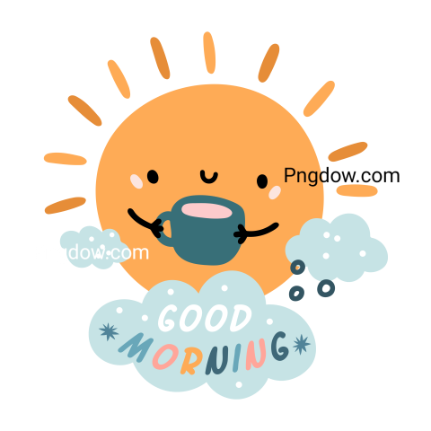 Good Morning Card  Cute Sun with Hot Cup of Coffee
